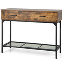 2 Drawers Industrial Console Table with Steel Frame for Small Space-Rustic Brown by LJGDeals