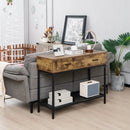 2 Drawers Industrial Console Table with Steel Frame for Small Space-Rustic Brown by LJGDeals