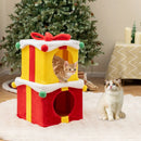 2 Gift Box Shaped Cute Christmas Cat House with Bow-Multicolor by LJGDeals