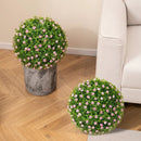 2 PCS Artificial Plant Topiary Balls 17.5 Inch Faux Decorative Balls with Pink Flowers by LJGDeals