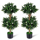 2 Pack 36" Artificial Double Ball Boxwood Topiary Tree with 41 Blossoms by LJGDeals