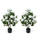 2-Pack Artificial Camellia Tree Faux Flower Plant in Cement-Filled Pot by DirectDeals