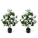 2-Pack Artificial Camellia Tree Faux Flower Plant in Cement-Filled Pot by LJGDeals