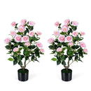 2-Pack Artificial Camellia Tree Faux Flower Plant in Cement-Filled Pot by DirectDeals