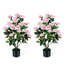 2-Pack Artificial Camellia Tree Faux Flower Plant in Cement-Filled Pot by LJGDeals