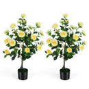 2-Pack Artificial Camellia Tree Faux Flower Plant in Cement-Filled Pot by DirectDeals