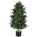 2 Pack Artificial Topiary Cone Tree Faux Potted Shrub Plant with 49 Flowers by LJGDeals