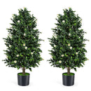 2 Pack Artificial Topiary Cone Tree Faux Potted Shrub Plant with 49 Flowers by LJGDeals
