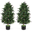 2 Pack Artificial Topiary Cone Tree Faux Potted Shrub Plant with 49 Flowers by DirectDeals