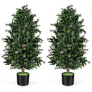 2 Pack Artificial Topiary Cone Tree Faux Potted Shrub Plant with 49 Flowers by LJGDeals