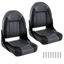 2-Pack Folding High Back Boat Chairs with Sponge Padding and Fixing Bolts-Black