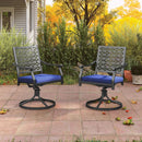2 Pack Swivel Outdoor Chairs with Soft Cushions and Round Steel Base-Navy by LJGDeals