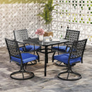 2 Pack Swivel Outdoor Chairs with Soft Cushions and Round Steel Base-Navy by LJGDeals
