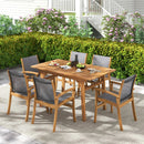 Patio Chairs Set of 2 Acacia Wood Armchairs with Breathable Fabric Back and Seat by LJGDeals