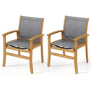 Patio Chairs Set of 2 Acacia Wood Armchairs with Breathable Fabric Back and Seat by LJGDeals
