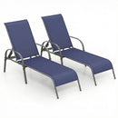 2 Pcs Outdoor Patio Lounge Chair Chaise Fabric with Adjustable Reclining Armrest-Brown