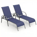 2 Pcs Outdoor Patio Lounge Chair Chaise Fabric with Adjustable Reclining Armrest-Brown by LJGDeals