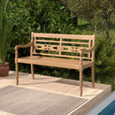 2-Person Teak Wood Patio Bench with Wide Backrest and Curved Armrests by LJGDeals