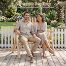 2-Person Log Wood Patio Bench with Slatted Backrest