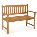 2-Person Patio Acacia Wood Bench with Backrest and Armrests by LJGDeals