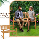 2-Person Patio Acacia Wood Bench with Backrest and Armrests by LJGDeals