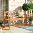 2-Person Patio Acacia Wood Garden Chair with Armrests and Backrest for Backyard by LJGDeals