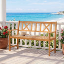 2-Person Acacia Wood Garden Bench with X-Shaped Backrest by LJGDeals