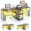 2-Person Reversible Computer Desk Long Office Desk with LED Lights by LJGDeals