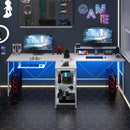 2-Person Reversible Computer Desk Long Office Desk with LED Lights-White