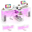 2-Person Reversible Computer Desk Long Office Desk with LED Lights by LJGDeals