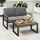 2 Piece Patio Aluminum Furniture Set with Wood-Plastic Armrests and Tabletop-Gray by LJGDeals