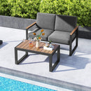 2 Piece Patio Aluminum Furniture Set with Wood-Plastic Armrests and Tabletop-Gray by LJGDeals