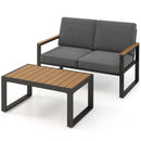 2 Piece Patio Aluminum Furniture Set with Wood-Plastic Armrests and Tabletop-Gray by LJGDeals