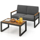 2 Piece Patio Aluminum Furniture Set with Wood-Plastic Armrests and Tabletop-Gray by LJGDeals