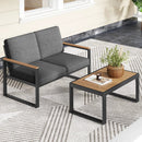 2 Piece Patio Aluminum Furniture Set with Wood-Plastic Armrests and Tabletop-Gray by LJGDeals
