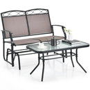 Outdoor Gliding Loveseat Chair with Tempered Glass Coffee Table-2 Pieces by LJGDeals