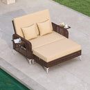 2 Piece Patio Rattan Daybed Wicker Loveseat and Ottoman with Adjustable Backrest by LJGDeals
