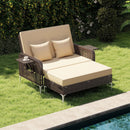 2 Piece Patio Rattan Daybed Wicker Loveseat and Ottoman with Adjustable Backrest by LJGDeals