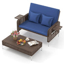 2 Piece Patio Rattan Daybed Wicker Loveseat and Ottoman with Adjustable Backrest by LJGDeals
