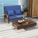 2 Piece Patio Rattan Daybed Wicker Loveseat and Ottoman with Adjustable Backrest by LJGDeals