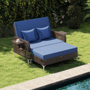 2 Piece Patio Rattan Daybed Wicker Loveseat and Ottoman with Adjustable Backrest by LJGDeals