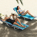 2 Pieces 5-position Lay Flat Beach Recliner with Carry Strap and Metal Frame by LJGDeals