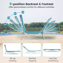 2 Pieces 5-position Lay Flat Beach Recliner with Carry Strap and Metal Frame by LJGDeals