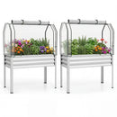 2 Pieces Galvanized Raised Garden Bed with Legs and Greenhouse Cover for Vegetable Flower by LJGDeals