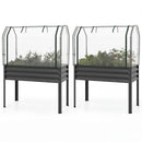 2 Pieces Galvanized Raised Garden Bed with Legs and Greenhouse Cover for Vegetable Flower by DirectDeals