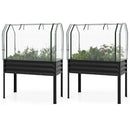 2 Pieces Galvanized Raised Garden Bed with Legs and Greenhouse Cover for Vegetable Flower by LJGDeals