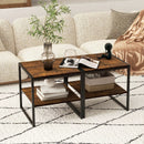 2 Pieces Industrial 2-Tier Side Table Set with Open Shelf-Rustic Brown by LJGDeals