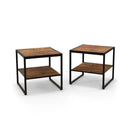2 Pieces Industrial 2-Tier Side Table Set with Open Shelf-Rustic Brown by LJGDeals