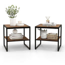 2 Pieces Industrial 2-Tier Side Table Set with Open Shelf-Rustic Brown by LJGDeals