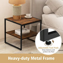2 Pieces Industrial 2-Tier Side Table Set with Open Shelf-Rustic Brown by LJGDeals